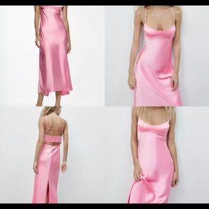 Pink Zara satin effect dress
